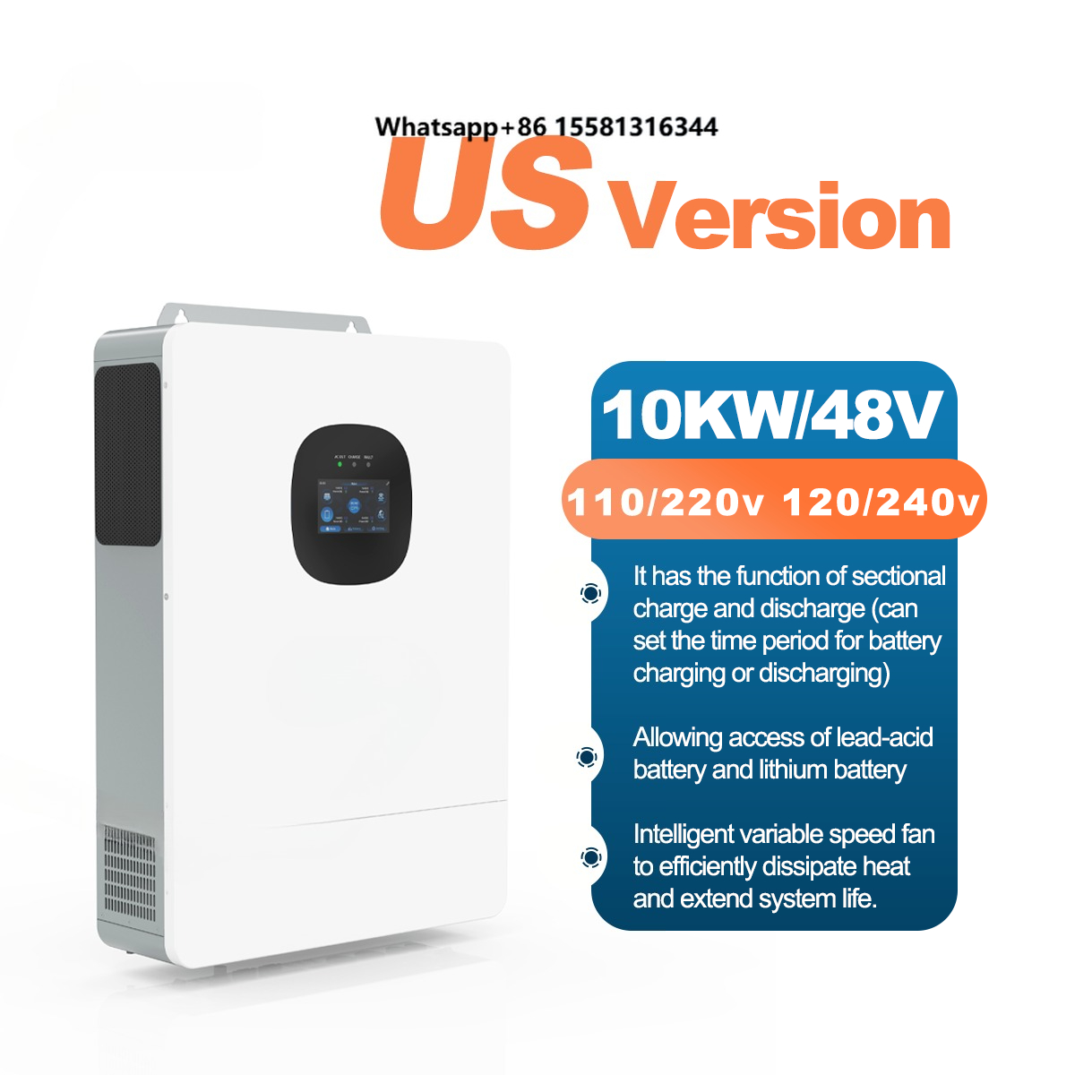 Split Phase Inverter 10Kw 110V 220V - UNC 10KW 10KVA 110V/220V 51.2V/48V Hybrydowy